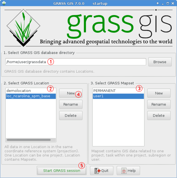 [GRASS GIS start screen]