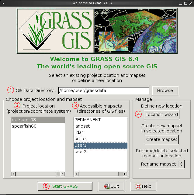 [GRASS GIS start screen]